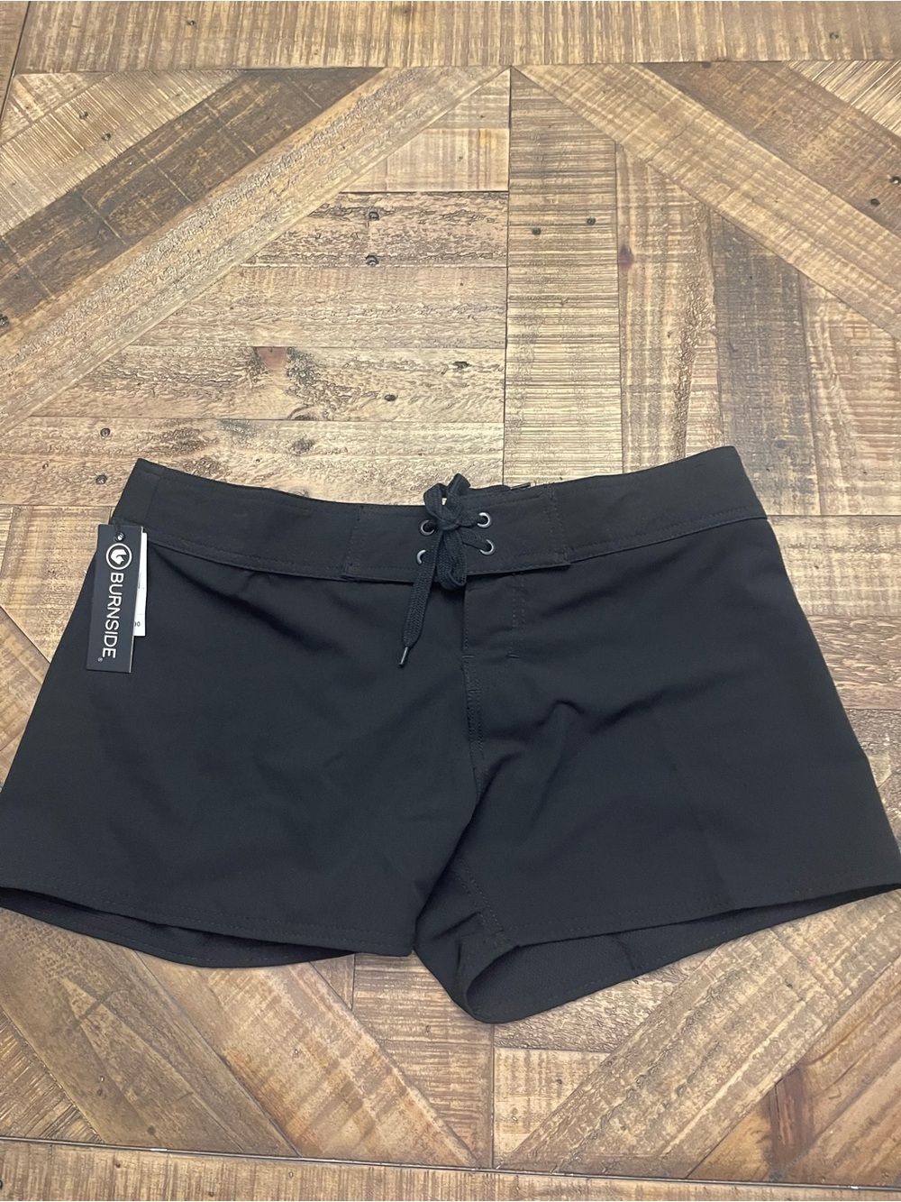 NWT Burnside Women's Stretch Diamond Dobby Board Shorts Black Size L Surf Swim
